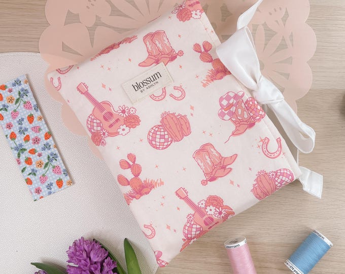 Pink Disco Cow Boy Book Sleeve with Bow
