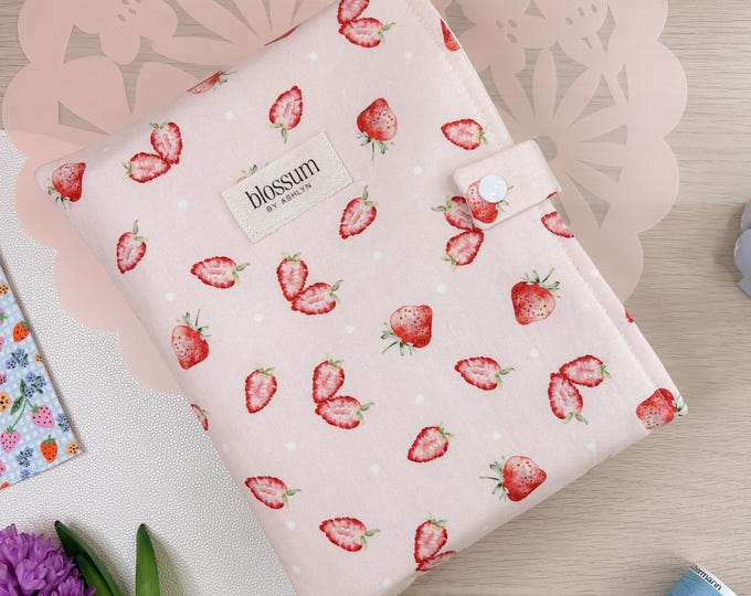 Pink Strawberry Book Sleeve with Snap
