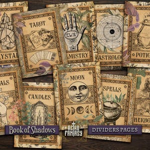 Book of Shadows Dividers Kit Printable • Magic • BOS Covers • Wicca • Grimoire • Book of spells Title pages • Digital download