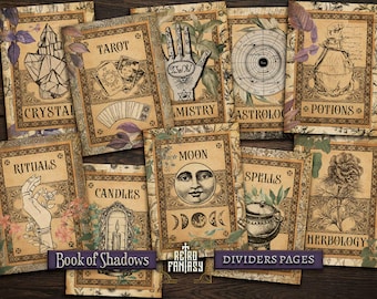Book of Shadows Dividers Kit Printable • Magic • BOS Covers • Wicca • Grimoire • Book of spells Title pages • Digital download