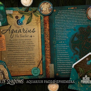 Printable AQUARIUS Pages & ephemera • Book of Shadows • ZODIAC • Wicca pages • Junk Journal Pages • Grimoire • Witchy pages • ASTROLOGY