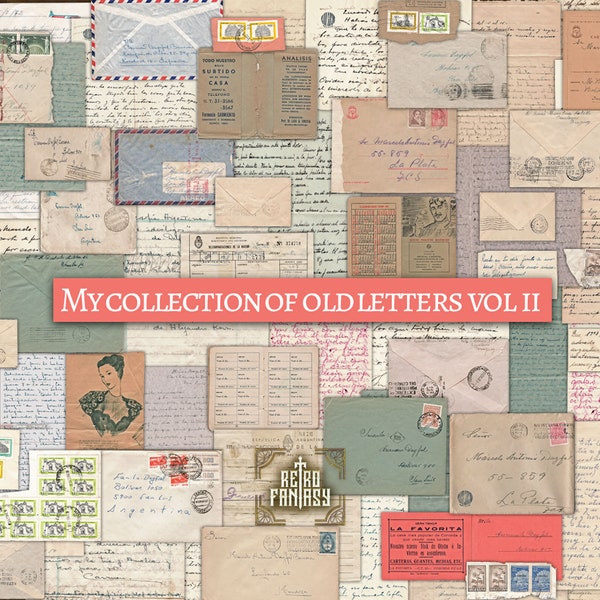 100 pieces: My collection of OLD LETTERS 2 handwriting letters, postals, telegram, documents • Junk Journal ephemera • Scrapbook • Digital