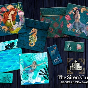 The Siren's Lure digitale Teebeutel • Meerjungfrau Ephemera • Scrapbooking • Fantasy Ephemera Kit • Fantasy Sea • Digitale Ephemera Kit