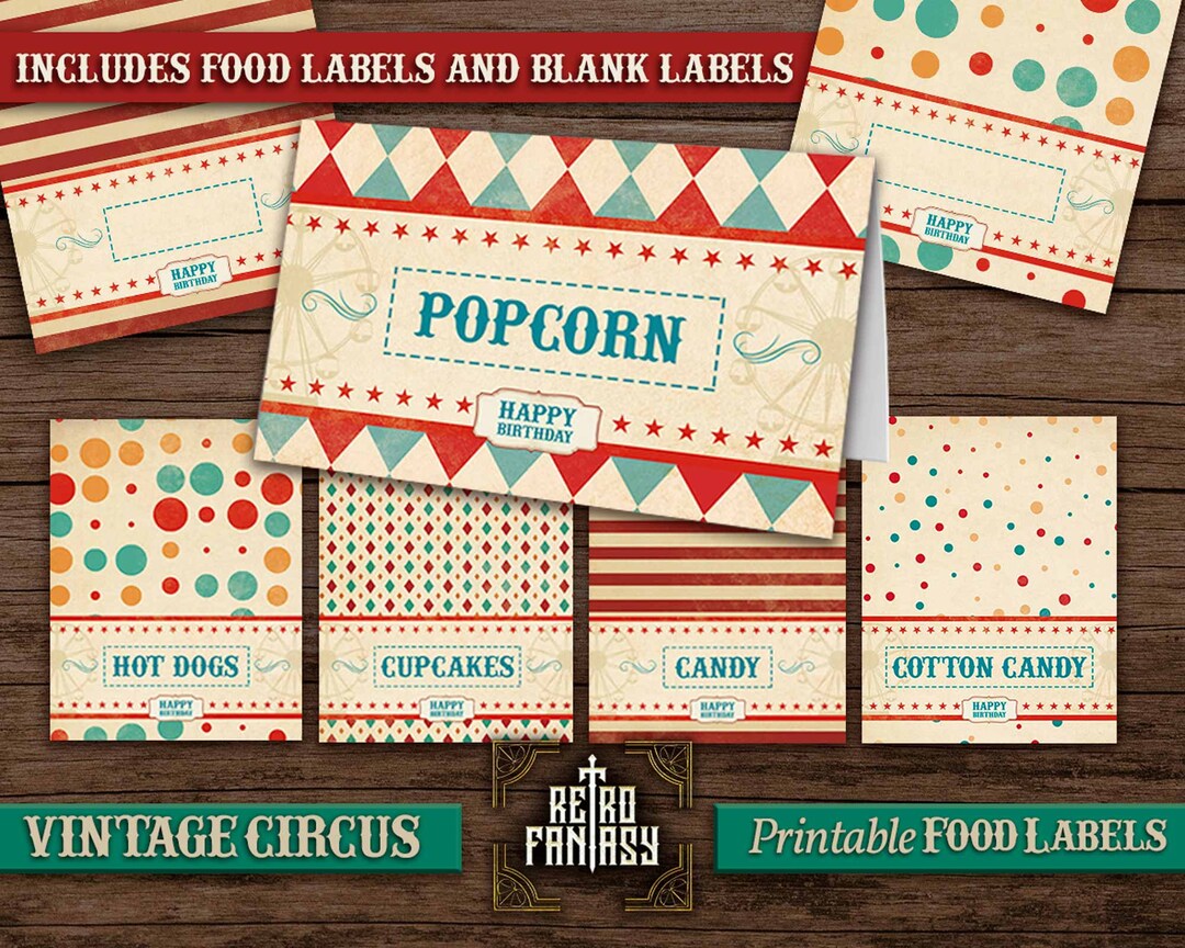 Vintage Circus Food Labels • Printable Carnival Party • Circus Carnival Birthday • INSTANT ...