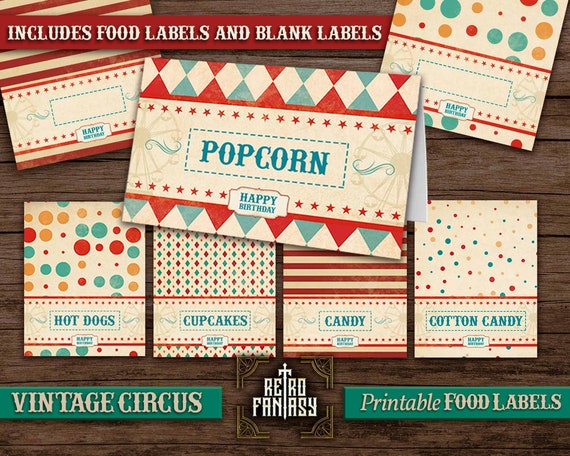 Vintage Circus Food Labels Printable Carnival Party Circus - Etsy