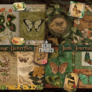 Vintage butterflies Digital Journal Kit • Butterfly Junk Journal Kit • Scrapbooking • Ephemera • botanical • garden
