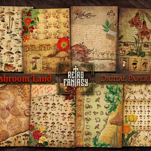 Mushroom Land Digital Paper Pack Printable • ephemera • Mushroom • Botanical • Fungi • Instant Download