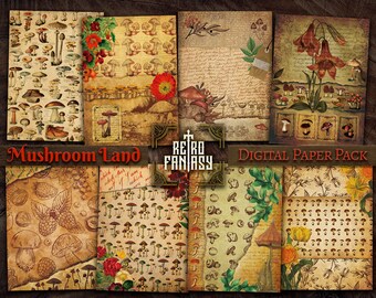 Mushroom Land Digital Paper Pack Printable • ephemera • Mushroom • Botanical • Fungi • Instant Download