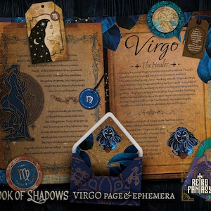 Printable VIRGO Pages & ephemera • Book of Shadows • ZODIAC • Wicca pages • Junk Journal Pages • Grimoire • Witchy pages • ASTROLOGY