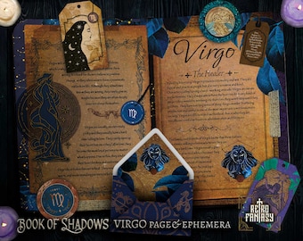 Printable VIRGO Pages & ephemera • Book of Shadows • ZODIAC • Wicca pages • Junk Journal Pages • Grimoire • Witchy pages • ASTROLOGY
