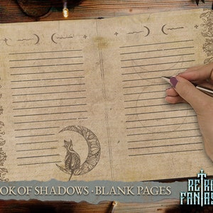 Book of Shadows Blank Pages • Moon • Cat • Journal pages • Magic • Wicca • Journal Pages • Grimoire • Book of spells • Antique pages