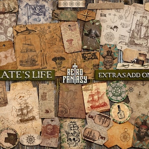 Kit de complementos de vida pirata Imprimible • Descarga instantánea • Efímera pirata • Vintage • Álbum de recortes