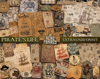 Pirate&#39;s life Extras add on Kit Printable • Instant Download • Pirate Ephemera • Vintage • Scrapbook