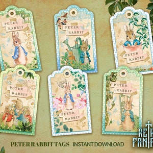 Peter Rabbit Printable Tags | Set 6 Printable Vintage Shabby Chic Tags | Beatrix Potter Scrapbooking | Peter Rabbit Party elements