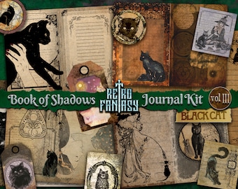 Book of Shadows VOL 3 Black Cat Junk Journal Kit Printable •TEMPLATE for spells for FREE!• Magic•Wicca•Journal Pages•Grimoire•Book of spells