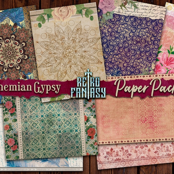 Bohemian Journal Printable paper pack | Colorful Boho paper pack | Gypsy scrapboooking | Bohemian Junk Journal | Boho Scrapbook