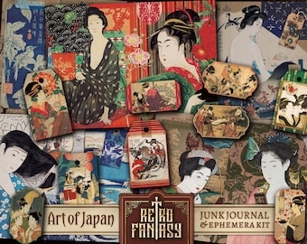 Art of Japan • Digital Journal Kit Printable • Pages • Instant Download • Scrapbook • Utamaro • Hokusai • Hashiguchi • Shima-Shima •Japanese