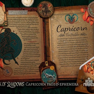 Afdrukbare STEENBOK-pagina's en ephemera • Boek der Schaduwen • ZODIAC • Wicca-pagina's • Junk Journal-pagina's • Grimoire • Heksenpagina's • ASTROLOGIE