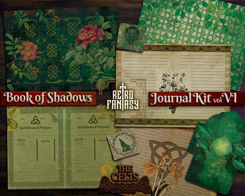 Book of Shadows Junk Journal Kit vol VI The Celts Printable \u2022 TEMPLATE for spells for FREE \u2022 Magic \u2022 Wicca \u2022 Grimoire \u2022 Book of spells \u2022
