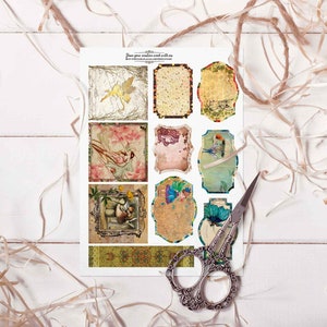 May include: A sheet of vintage-style printable labels with various designs featuring fairies, flowers, and butterflies. The labels are perfect for adding a touch of whimsy to your crafts and projects.