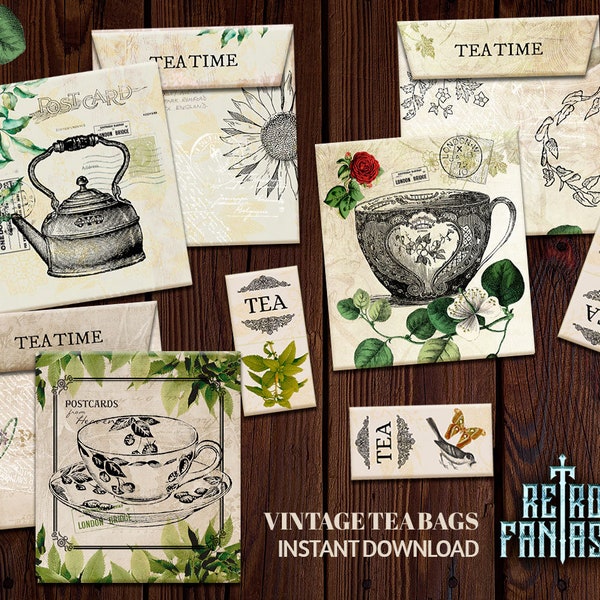 Printable Vintage Tea Bags Shabby chic envelopes | Botanical Tea bags envelopes | Plants lover Tea Bags