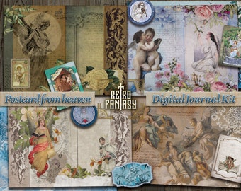 Postcard from heaven Printable Digital Journal Kit • INSTANT Download • Junk Journal • Angels Scrapbook • journal pages • Holidays • cherub