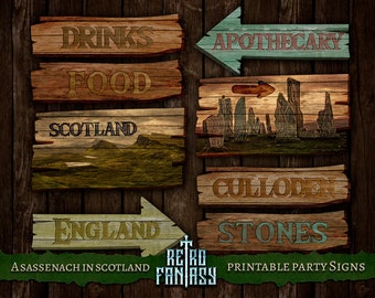 A sassenach in Scotland Party Decor • Set 8 Printable Signs • Scottish party • Scotland decor • Birthday deco