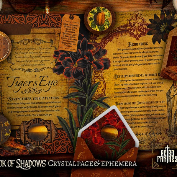 Printable TIGER'S EYE Pages & ephemera • Book of Shadows • CRYSTALS • Wicca pages • Junk Journal Pages • Grimoire • Witchy pages