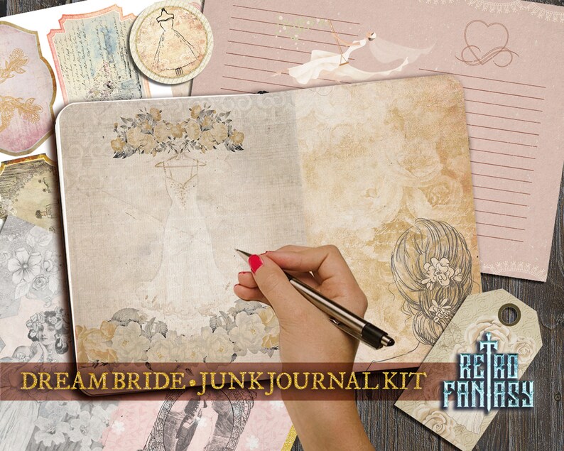 Dream Bride Journal Kit Printable • Wedding Junk Journal Kit • Scrapbooking • Ephemera set image 4
