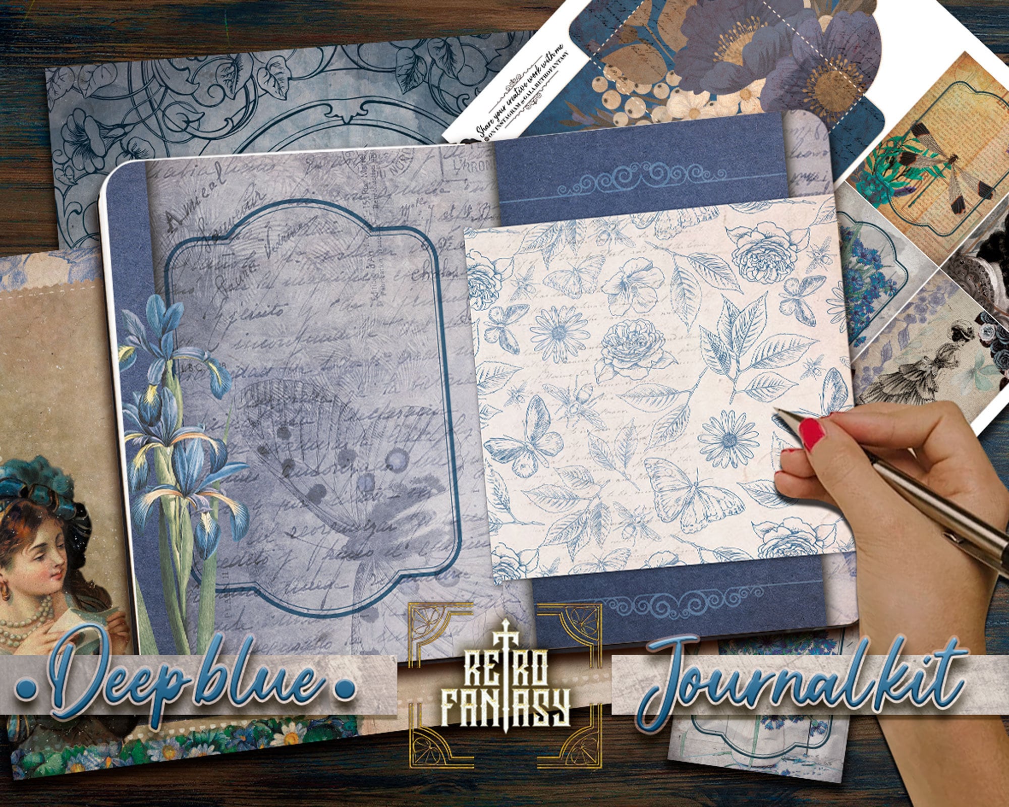 Deep Blue Digital Journal Kit INSTANT Download Junk Etsy