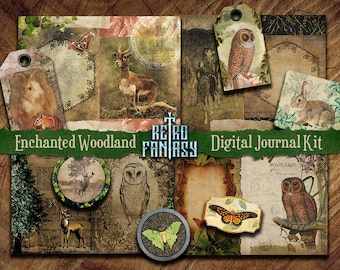 Enchanted Woodland Journal Digital Kit Printable | INSTANT Download | Woodland Journal | Bookish Journal | Fantasy Scrapbook