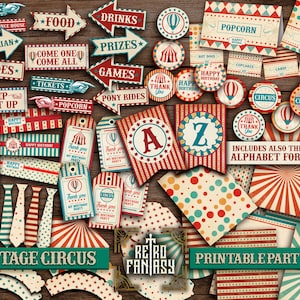 Vintage Circus Party Pack Decor • INSTANT Download • Decorations • Birthday • Carnival • Baby Shower