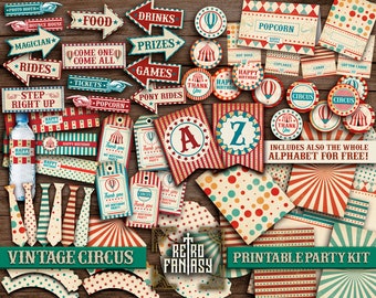 Vintage Circus Party Pack Decor • INSTANT Download • Decorations • Birthday • Carnival • Baby Shower