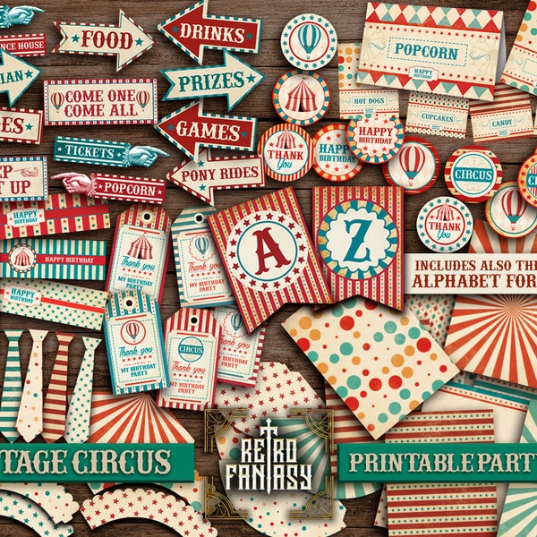 Vintage Circus Party Pack Decor • INSTANT Download • Decorations • Birthday • Carnival • Baby Shower