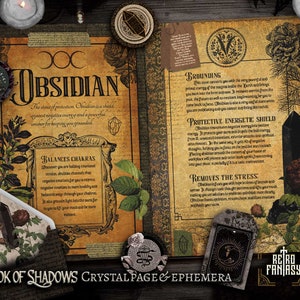 Printable OBSIDIAN Pages & ephemera • Book of Shadows • CRYSTALS • Wicca pages • Junk Journal Pages • Grimoire • Witchy pages