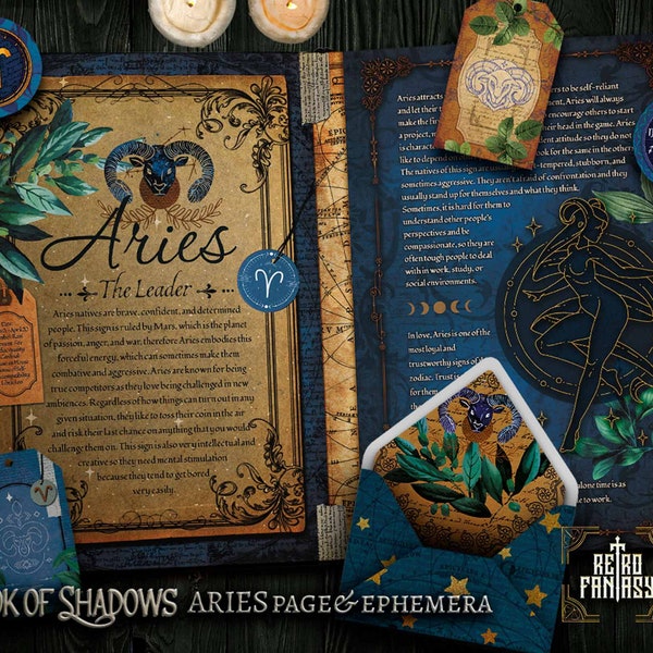 Printable ARIES Pages & ephemera • Book of Shadows • ZODIAC • Wicca pages • Junk Journal Pages • Grimoire • Witchy pages • ASTROLOGY