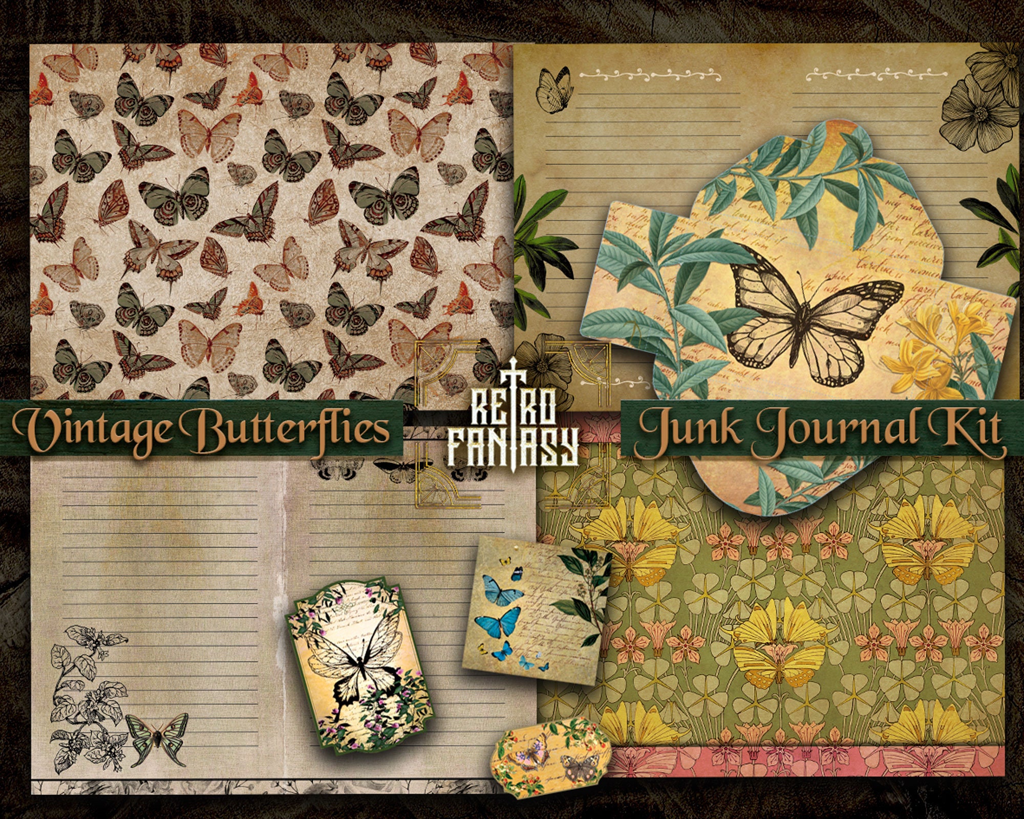 Vintage Butterflies Digital Journal Kit • Butterfly Junk Journal Kit ...