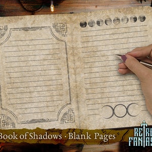 Páginas em branco do Livro das Sombras para impressão • Página vintage • Diário de scrapbook • Páginas de Wicca • Páginas de lixo eletrônico • Lua • Grimório • Páginas de bruxa