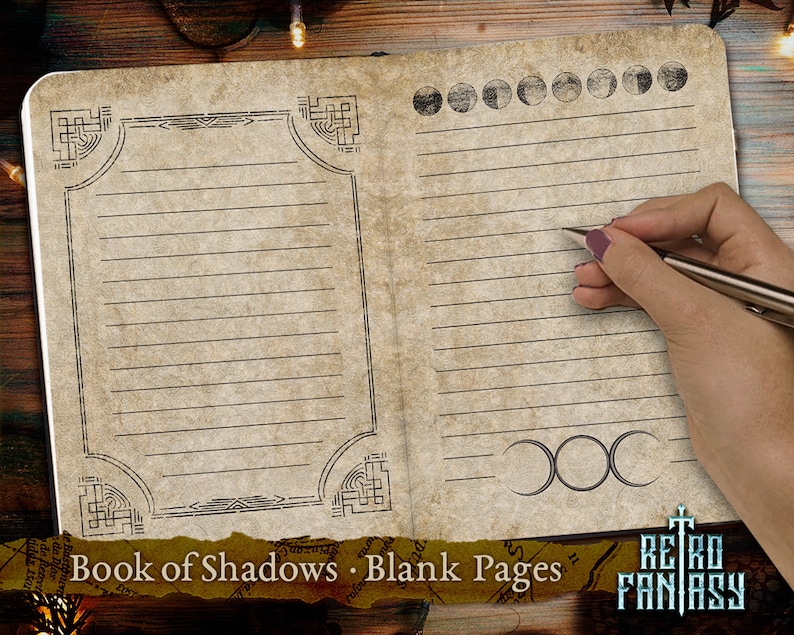 Printable Blank Book of Shadows Pages Vintage Page Scrapbook Journal Wicca pages Junk Journal Pages Moon Grimoire Witchy pages image 1