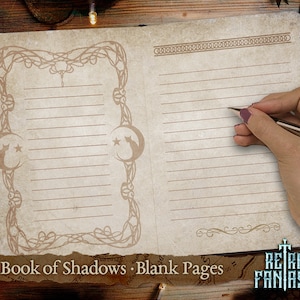Buch der Schatten Leerseiten • Mond • Katze • Tagebuchseiten • Magie • Wicca • Tagebuchseiten • Grimoire • Zauberbuch • Antike Seiten