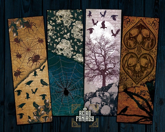 goth halloween bookmarks gothic printable bookmarks skull etsy