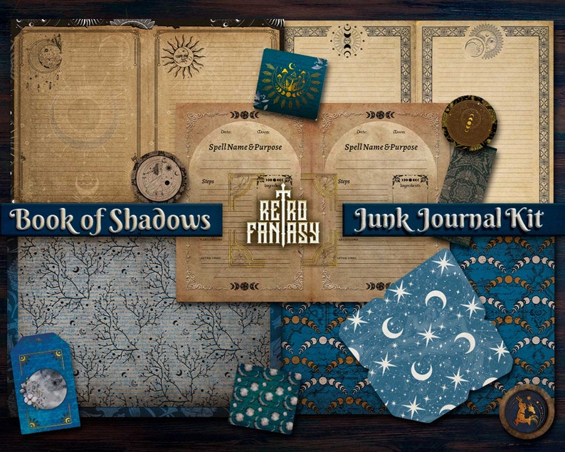 Book of Shadows MOON Junk Journal Kit Printable TEMPLATE for - Etsy