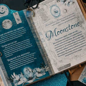 Printable MOONSTONE Pages & ephemera • Book of Shadows • CRYSTALS • Wicca pages • Junk Journal Pages • Grimoire • Witchy pages