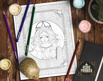 Witch Coloring page • Printable • Colouring Book of shadows • Magic • Wicca • Journal page • Grimoire • Book of spells • Witchcraft