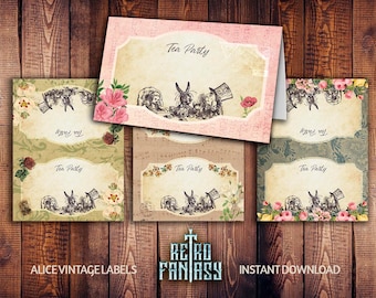 Printable Food Labels | Alice in wonderland Vintage labels | Shabby chic wonderland | alice in wonderland party | Vintage shabby labels