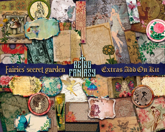 Fairies' secret garden Add Extras Kit • Fairy Ephemera Kit • Scrapbooking • Fantasy Scrapbook Kit • Fairies' Labels, Tags & cards