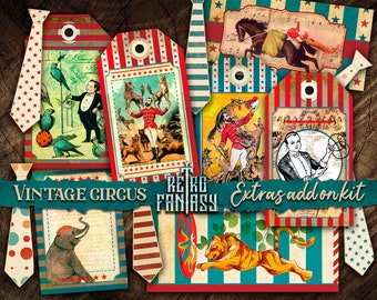 Vintage Circus Printable Tags & Extras | INSTANT Download | Vintage circus Journal | Carnival Journal | Fantasy Scrapbook