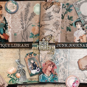 Antique Library Digital Kit Printable |  INSTANT Download | Junk Journal Pages | Bookish Journal | Book lover Scrapbook Kit | Ephemera