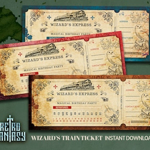 Zauberer und Hexe Zugtickets | Jahrgang | Vintage Eintrittskarte | Zauberhafte Party | Zauberer Geburtstag | Zugticket | Zauberer Einladung