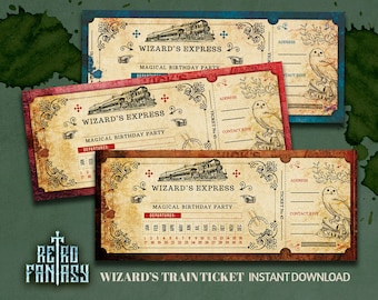 Wizard and Witch Train Ticket's | Vintage | Vintage ticket | Magical Party | Wizard Birthday | Train Ticket | Wizard invitation